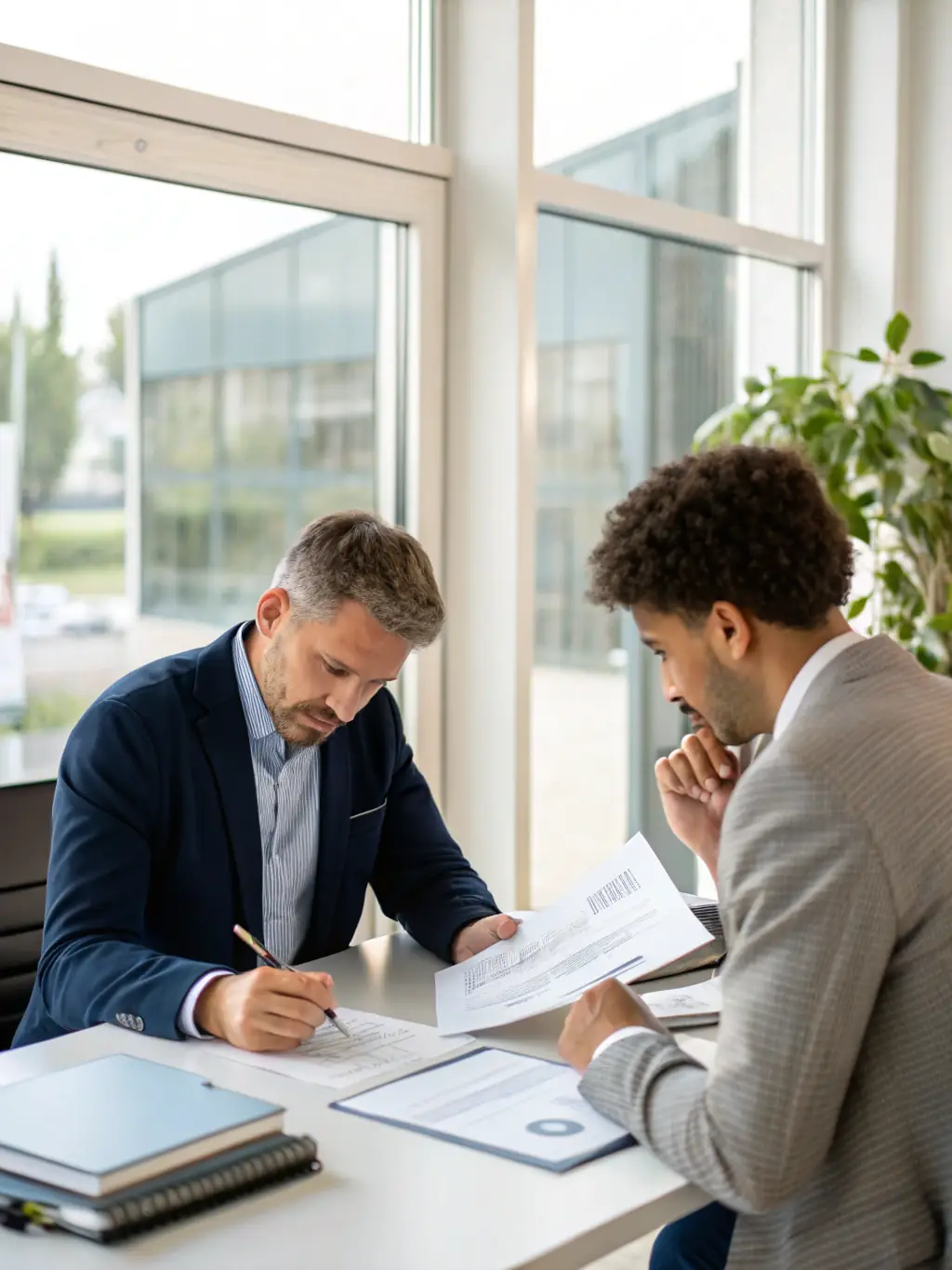 An image showing a business coach conducting a one-on-one mentoring session with a business owner, focusing on leadership development and problem-solving.