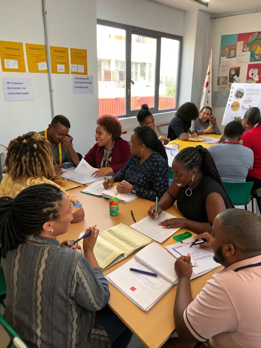 An image illustrating a business coach presenting growth hacks and innovative strategies to a group of entrepreneurs in a workshop setting.